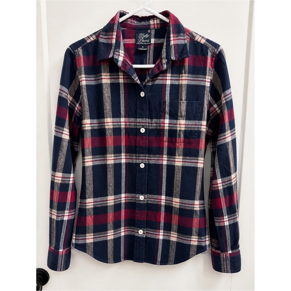 Lucky Brand Navy and Burgundy Plaid Shirt